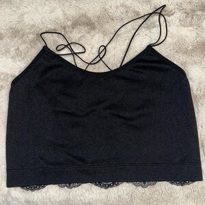 Black Cropped Tank top, Lace Back